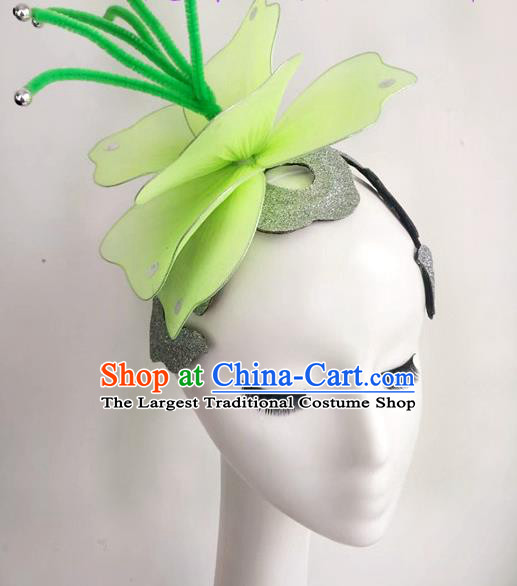 China Group Dance Green Flower Hat Stage Performance Hair Accessories Modern Dance Headpiece Women Opening Dance Hair Crown