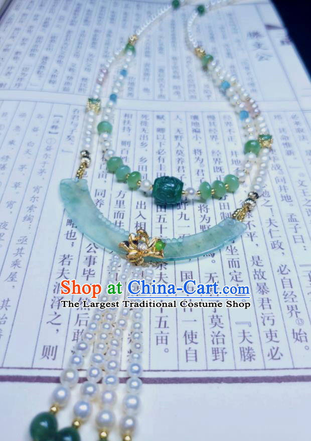 China Qing Dynasty Pearls Tassel Necklet Handmade Jade Jewelry Ancient Imperial Consort Necklace Accessories
