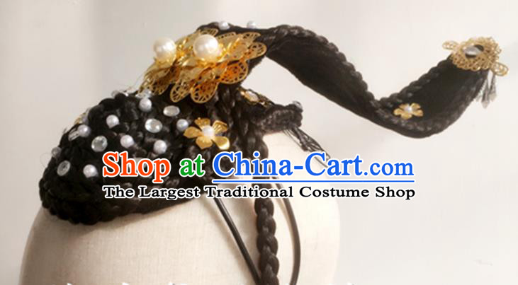 Chinese Classical Dance Hair Accessories Woman Solo Dance Headdress Ballet Dance Hairpieces Traditional Palace Fan Dance Wigs Chignon