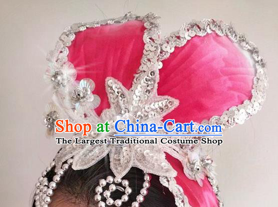 China Yangko Performance Hair Accessories Folk Dance Headpiece Opening Dance Hair Clasp Women Group Dance Pink Flower Hat