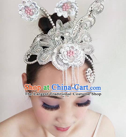China Dai Nationality Dance Hair Accessories Folk Dance Hairpin Yunnan Ethnic Peacock Dance Argent Hair Crown