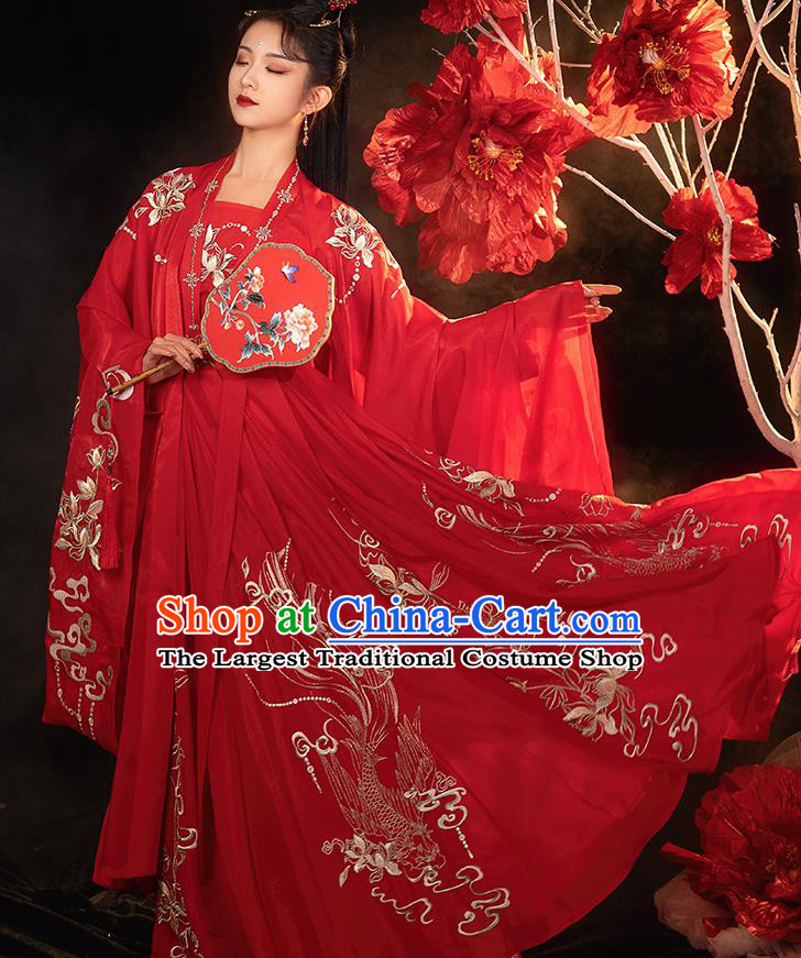 China Ancient Princess Garment Costumes Traditional Wedding Red Hanfu Dresses Jin Dynasty Court Beauty Historical Clothing