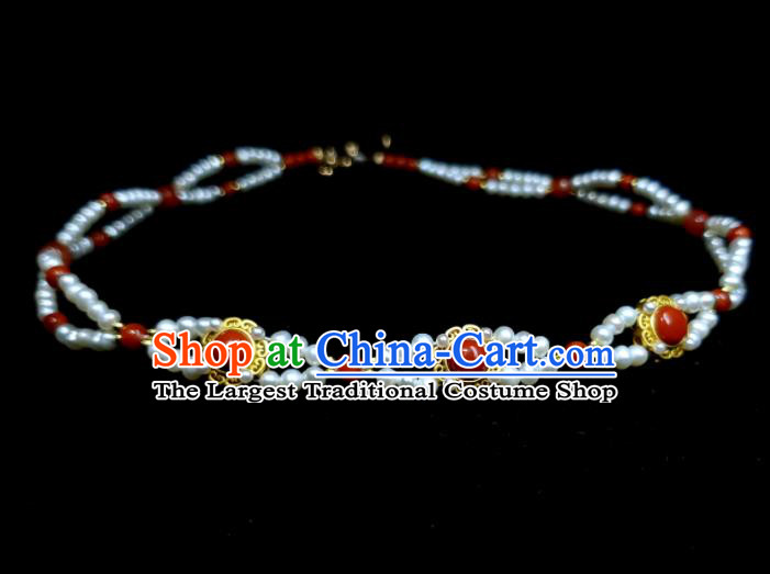 China Handmade Pearls Jewelry Ancient Imperial Consort Necklace Accessories Qing Dynasty Court Necklet