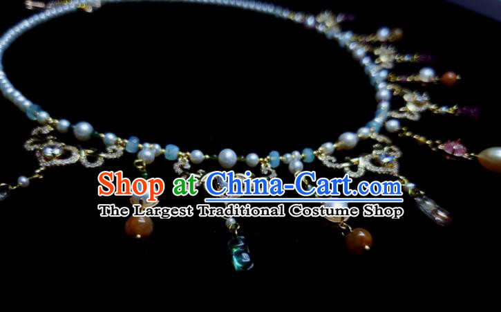 China Tang Dynasty Queen Necklet Handmade Pearls Jewelry Ancient Empress Necklace Accessories