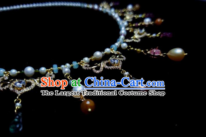 China Tang Dynasty Queen Necklet Handmade Pearls Jewelry Ancient Empress Necklace Accessories
