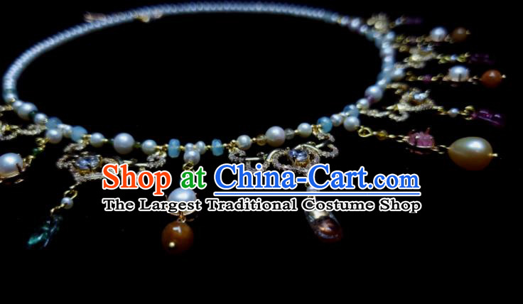 China Tang Dynasty Queen Necklet Handmade Pearls Jewelry Ancient Empress Necklace Accessories