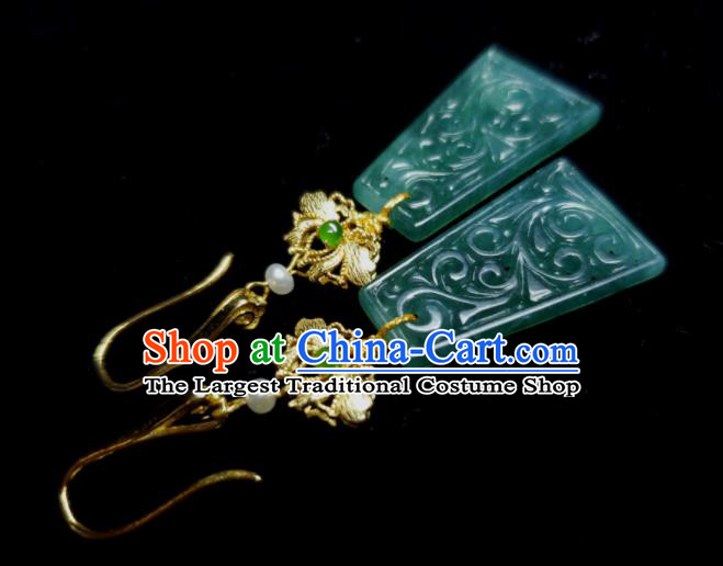 Handmade Chinese Jadeite Ear Accessories National Golden Lotus Earrings Traditional Palace Eardrop Cheongsam Ear Jewelry