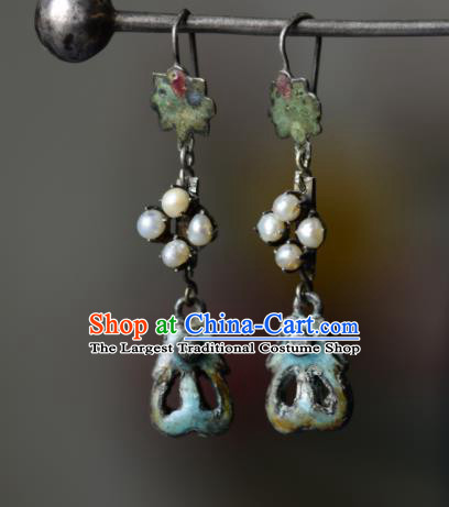 Handmade Chinese Cheongsam Ear Jewelry Silver Ear Accessories National Earrings Traditional Pearls Eardrop