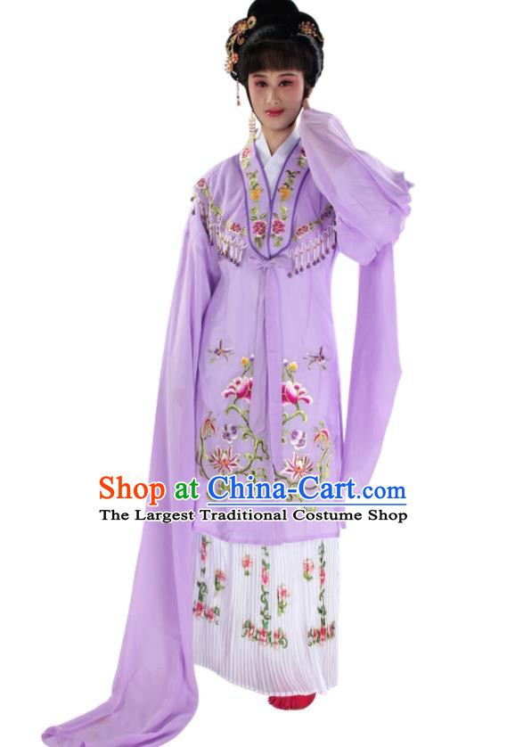 Chinese Ancient Nobility Lady Garment Costume Traditional Beijing Opera Hua Tan Clothing Shaoxing Opera Actress Lilac Water Sleeve Dress