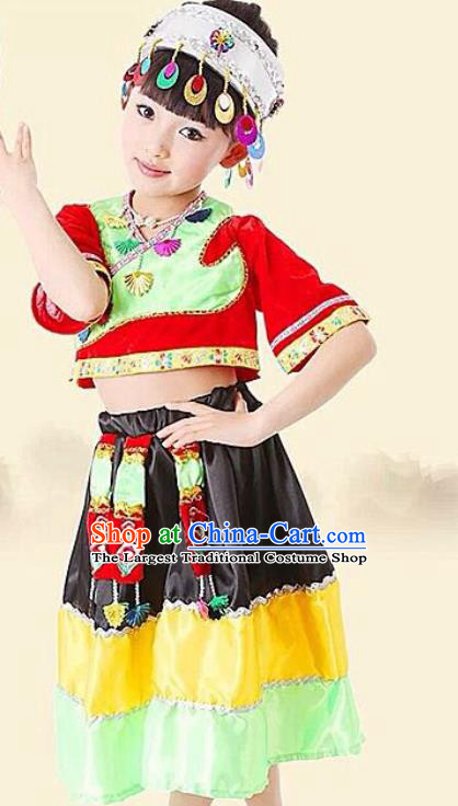 Chinese Miao Minority Children Clothing Hmong Nationality Girl Dress Uniforms Ethnic Group Folk Dance Garment Costumes