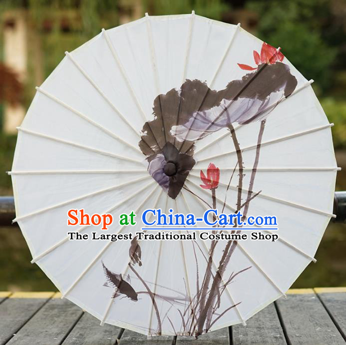 Chinese Classical Dance Umbrellas Handmade Silk Umbrella Traditional Hanfu Prop Ink Painting Lotus Umbrella