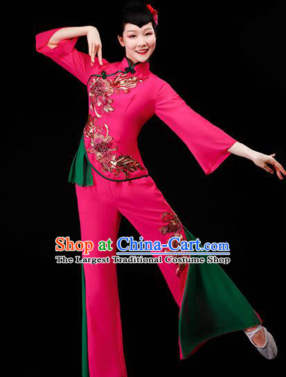 Chinese Yangko Square Performance Clothing Yangge Dance Apparels Folk Dance Rosy Uniforms Traditional Fan Dance Garment Costumes