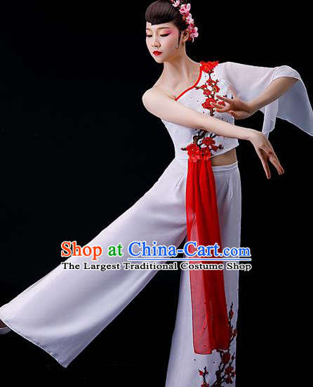 Chinese Women Square Performance Apparels Folk Dance White Uniforms Traditional Fan Dance Garment Costumes Yangko Dance Clothing