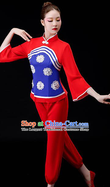 Chinese Yangko Dance Clothing Country Women Square Performance Apparels Folk Dance Red Uniforms Traditional Fan Dance Garment Costumes