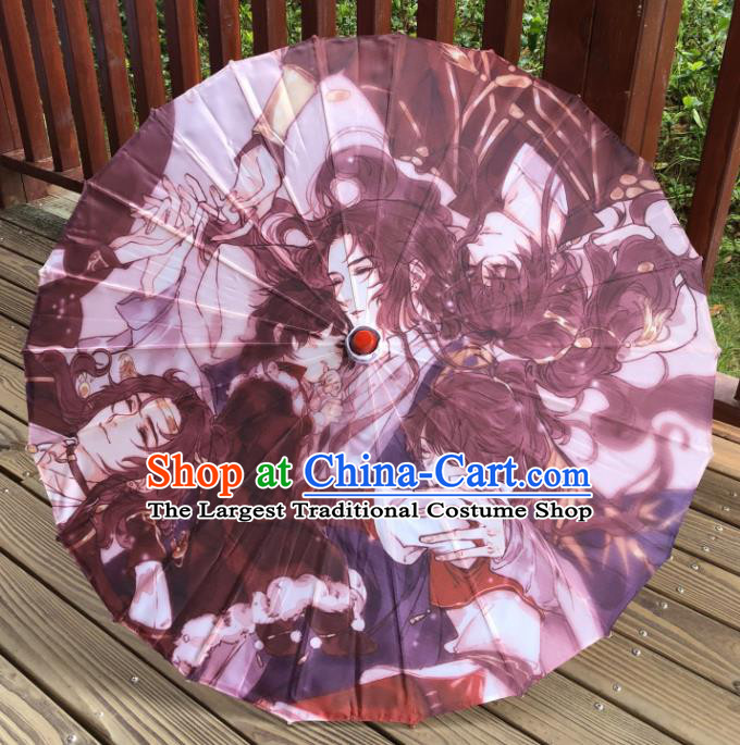 Chinese Classical Umbrella Printing Brown Umbrella Handmade Silk Umbrellas Ancient Swordsman Umbrella