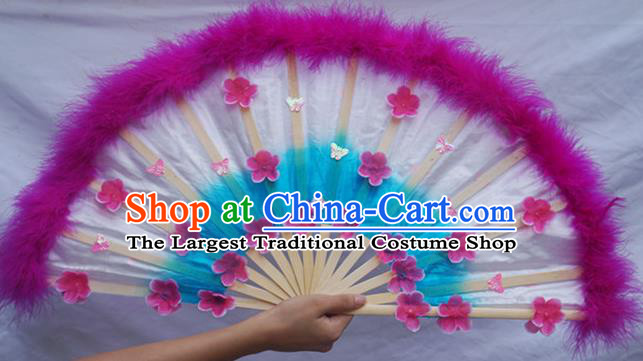 Chinese Yangko Dance Purple Feather Fan Group Dance Fan Festival Peony Dance Fans Folk Dance Silk Fan