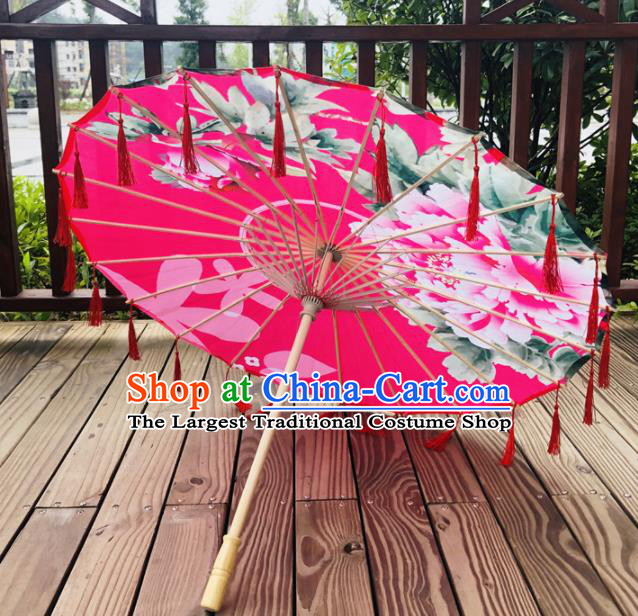 Chinese Classical Dance Umbrellas Stage Performance Umbrella Traditional Hanfu Bumbershoot Classical Dance Prop Printing Peony Rosy Silk Umbrella