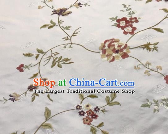 China Embroidered White Brocade Material Classical Qipao Dress Damask Cloth Tang Suit Silk Fabric Traditional Cheongsam Drapery