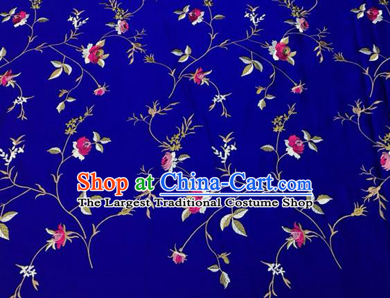 China Mongolian Robe Deep Blue Brocade Material Tang Suit Drapery Classical Little Peony Pattern Silk Fabric Traditional Cheongsam Damask Cloth