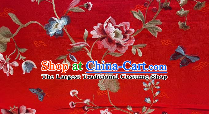 China Wedding Dress Satin Cloth Tang Suit Damask Fabric Traditional Embroidered Peony Silk Drapery Classical Cheongsam Red Brocade Material