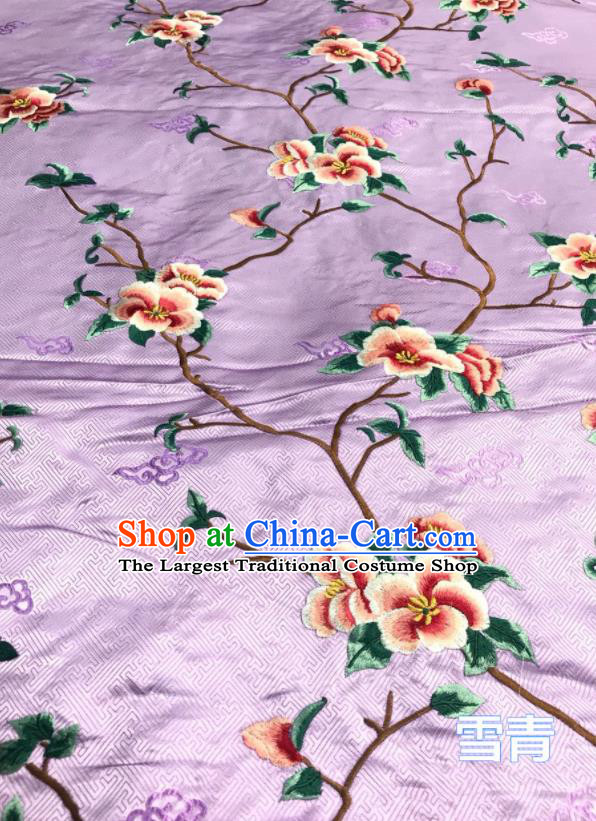 China Classical Cheongsam Damask Cloth Traditional Silk Fabric Embroidered Peach Blossom Satin Material Court Lilac Brocade Drapery