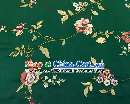 China Traditional Cheongsam Silk Fabric Embroidered Peony Damask Cloth Classical Deep Green Brocade Material Wedding Dress Drapery