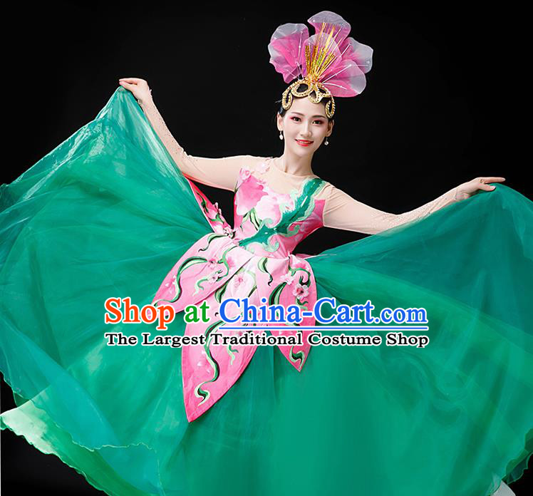 Professional Opening Dance Garment Women Group Dance Fashion Lotus Dance Performance Costume Modern Dance Green Dress
