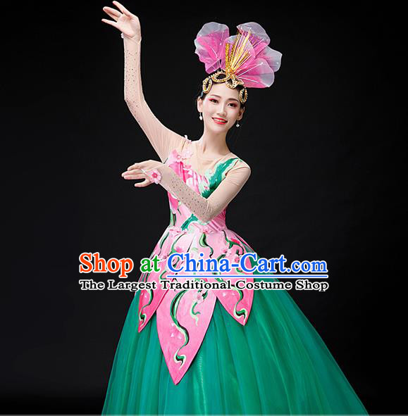 Professional Opening Dance Garment Women Group Dance Fashion Lotus Dance Performance Costume Modern Dance Green Dress