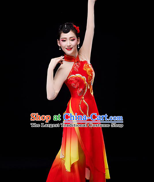 Chinese Traditional Women Drum Dance Garment Costumes Yangko Performance Clothing Fan Dance Apparels Folk Dance Red Uniforms