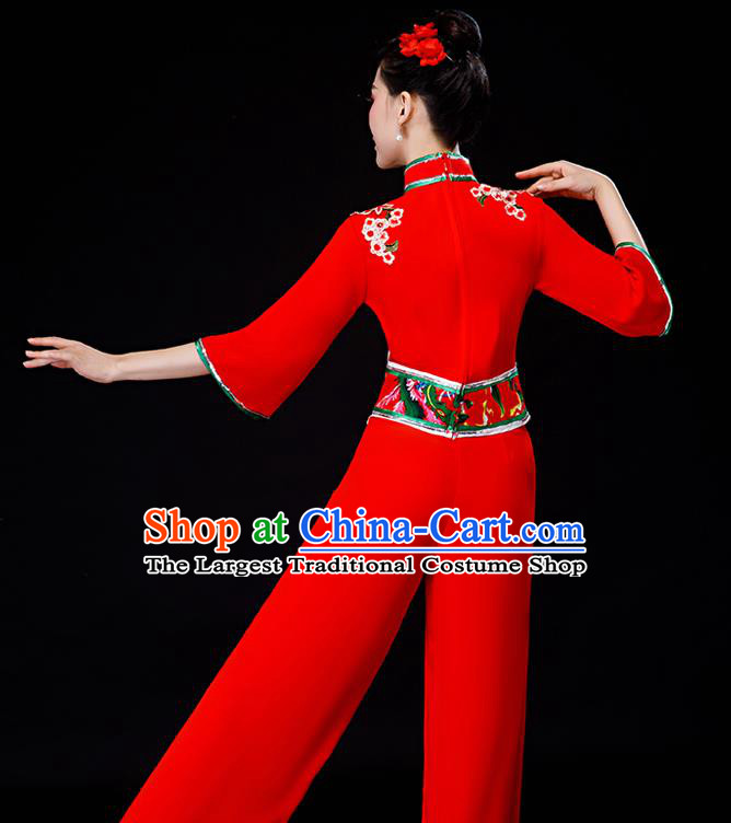 Chinese Yangko Performance Clothing New Year Fan Dance Apparels Folk Dance Red Uniforms Traditional Women Drum Dance Garment Costumes