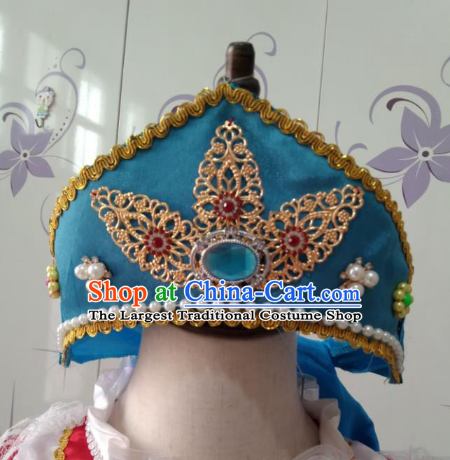 Custom Modern Dance Hair Accessories Russian Traditional Dance Blue Hat Headdress Russia Dance Hair Crown