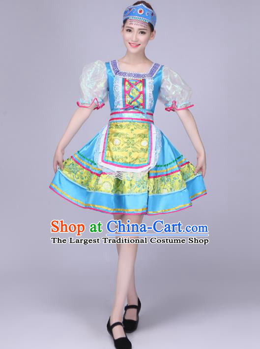Professional Modern Dance Fashion Garment Russia Festival Performance Costume Russian Court Maid Blue Dress