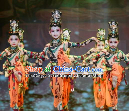 China Thousand Hands Goddess Dance Clothing Children Stage Performance Uniforms Classical Dance Apparels Girl Flying Dance Garment Costumes