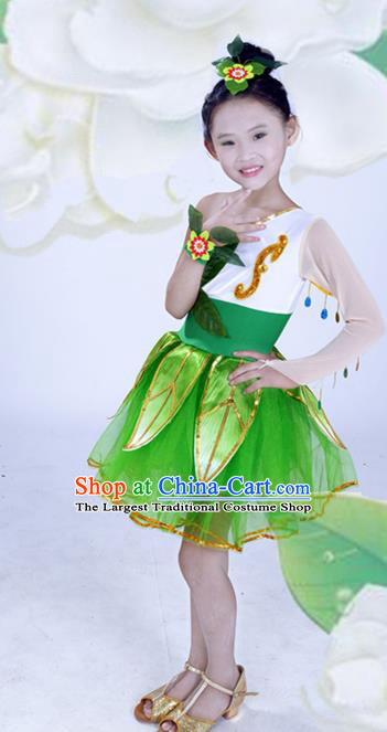 Custom Modern Dance Green Veil Dress Girls Stage Performance Fashion Clothing Children Group Dance Costume