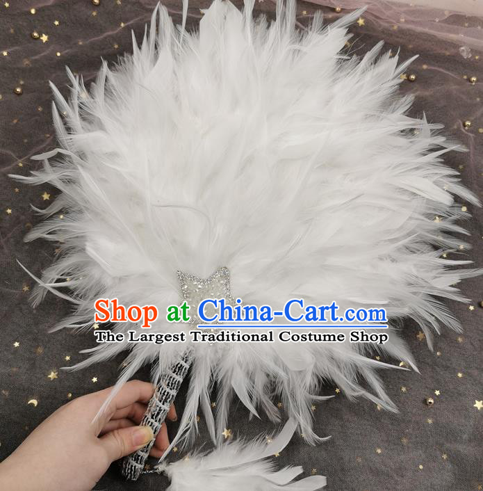 Chinese Classical Dance Fan Cheongsam Show White Feather Fan Traditional Hanfu Palace Fan Handmade Circular Fans