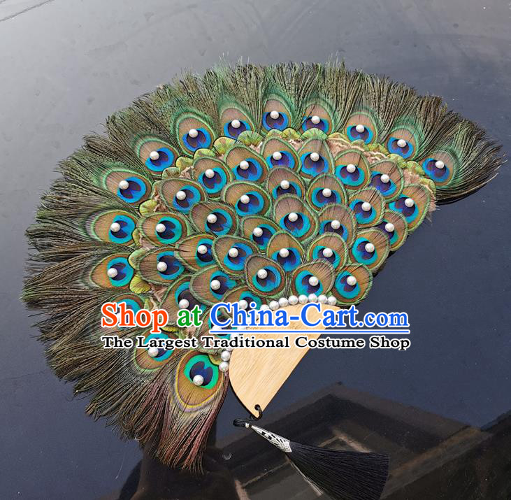Chinese Handmade Fans Classical Dance Fan Stage Show Peacock Feather Fan Traditional Hanfu Palace Fan