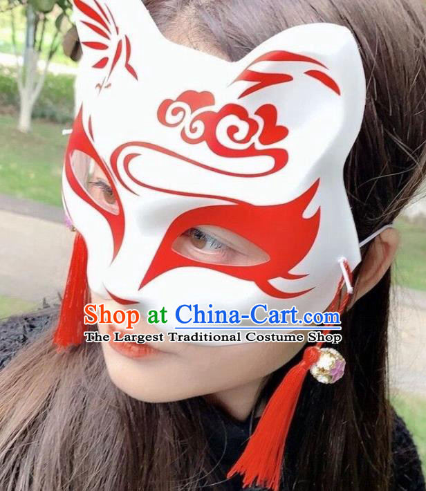 Professional Halloween Cosplay Face Mask Handmade Printing Red Cat Mask Headgear Stage Performance Accessories