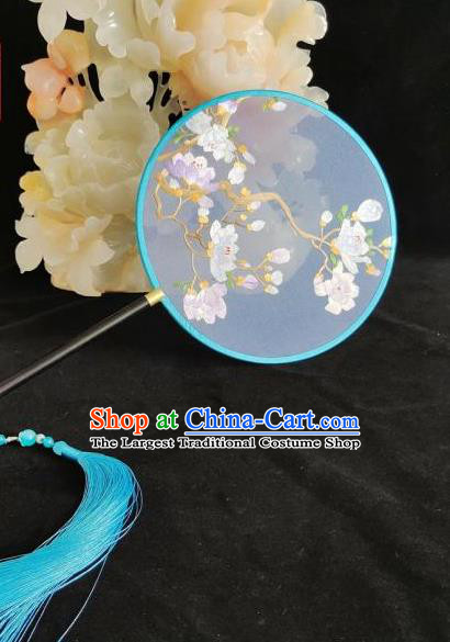 China Handmade Double Sides Silk Fan Suzhou Embroidery Palace Fan Classical Embroidered Mangnolia Fan Traditional Dance Fan