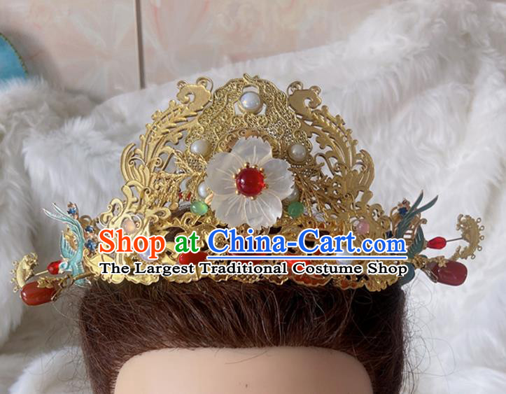 China Ancient Drama The Sword and the Brocade Headdress Ming Dynasty Noble Woman Hair Crown and Hairpins Traditional Wedding Hair Accessories