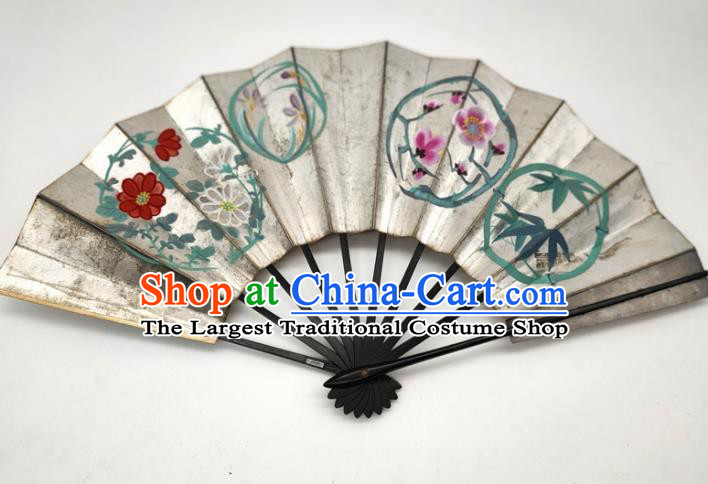 Japanese Traditional Geisha Dance Folding Fan Stage Performance Accordion Handmade Printing Plum Orchids Bamboo Chrysanthemum Fan