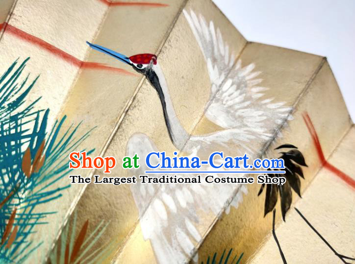 Japanese Traditional Geisha Performance Golden Folding Fan Classical Dance Accordion Handmade Printing Crane Pine Fan