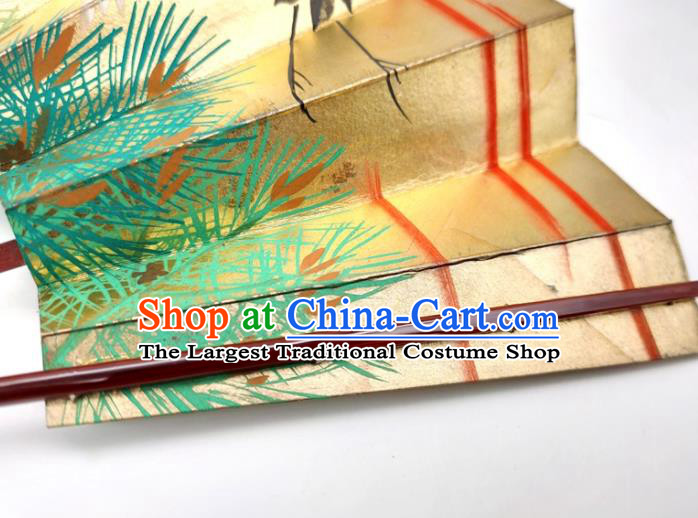 Japanese Traditional Geisha Performance Golden Folding Fan Classical Dance Accordion Handmade Printing Crane Pine Fan