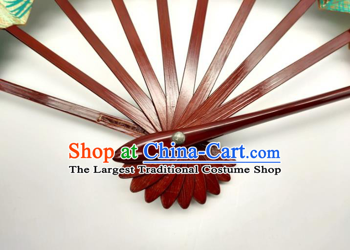 Japanese Handmade Printing Crane Pine Fan Traditional Geisha Performance Argent Folding Fan Classical Dance Accordion