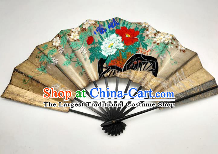 Japanese Classical Dance Accordion Handmade Printing Flowers Fan Traditional Geisha Performance Folding Fan