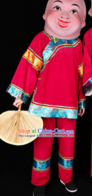 Chinese Chaoshan New Year Parade Garment Costume Peking Opera Elderly Female Red Uniforms Traditional Folk Dance Clothing