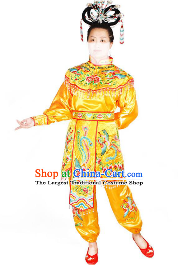 Chinese Beijing Opera Actress Garment Costumes Peking Opera Female General Yellow Uniforms Traditional Cosplay Swordswoman Hu Sanniang Clothing