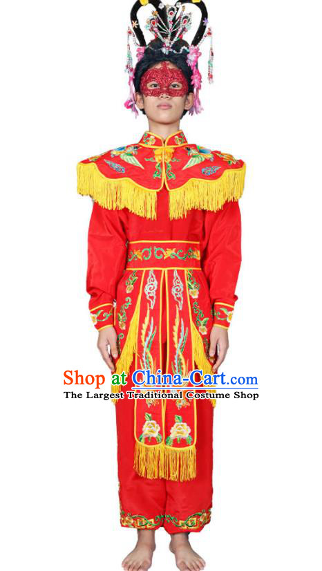 Chinese Traditional Folk Dance Clothing Chaoshan New Year Parade Garment Costume Peking Opera Female Swordsman Red Uniforms