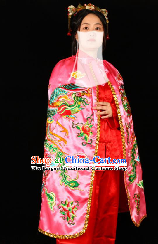 Chinese Peking Opera Actress Mantle Traditional Cosplay Goddess Embroidered Pink Cape Beijing Opera Swordswoman Garment Costume