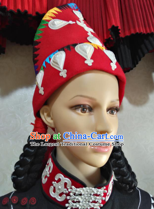 China Liangshan Ethnic Group Performance Silver Headdress Yi Nationality Female Headwear Handmade Minority Folk Dance Hat
