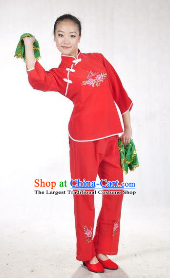 China Drum Dance Garments Folk Dance Red Uniforms Woman Yangko Dance Clothing Fan Dance Costumes